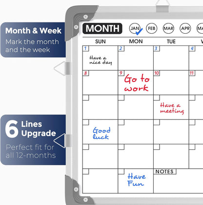 MaxGear Monthly Calendar Dry Erase Board for Wall, 16"x12" Small Hanging Double-Sided White Board, Portable Whiteboard for Planning, Drawing, Memo, to Do List, School, Home, Kitchen, Office