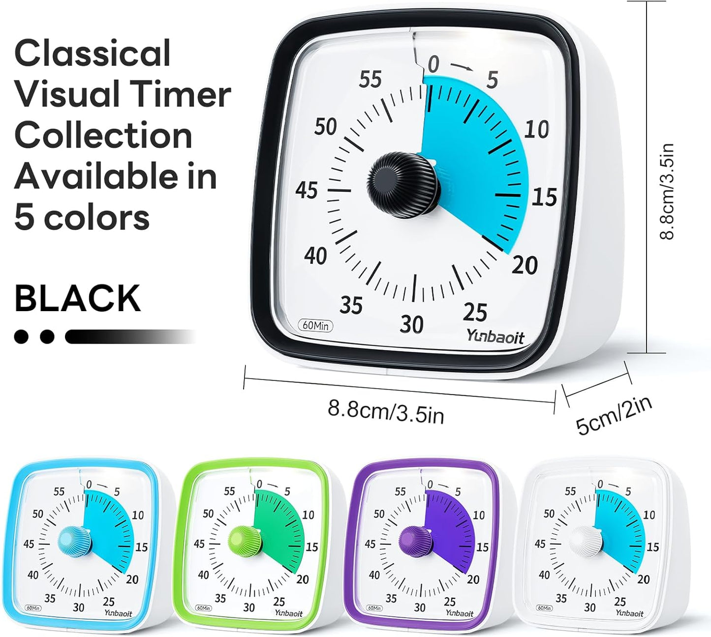 Yunbaoit Visual Timer with Night Light, 60-Minute Countdown Timer for Kids and Adults, Silent Classroom Timer, Time Management Tool for Home, School, or Work (Light Blue)