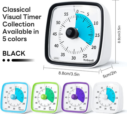 Yunbaoit Visual Timer with Night Light, 60-Minute Countdown Timer for Kids and Adults, Silent Classroom Timer, Time Management Tool for Home, School, or Work (Light Blue)