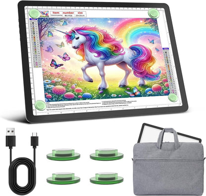 Rechargeable A4 Light Board for Diamond Painting, 9000 Lux Tracing Light Box with Side Physical Buttons, 3 Colors and 6 Levels of Brightness, LED Light Pad for Diamond Art, Drawing, Weeding Vinyl