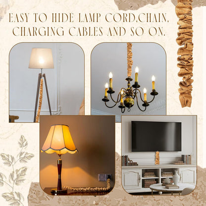 HunnmingRe 2 Pack 6ft Fabric Cord Cover for Chandelier Chain Sleeve, Imitation Jute with Hook and Loop Closure, Cable Management for Electrical Wires, Lamp and Swing Chain Cover for Home Decor