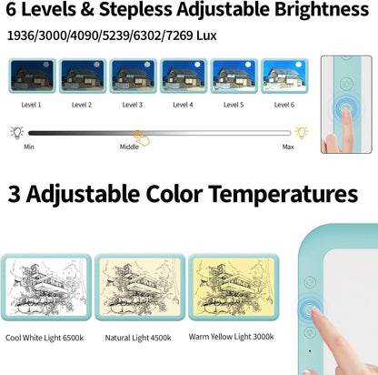 PICOVISTA Rechargeable A3 Diamond Art Light Board,Super Bright Tracing Light Box,6 Levels Brightness with 3 Colors Mode, Wireless LED Pad for Diamond Painting,Weeding Vinyl,Sketching & Drawing