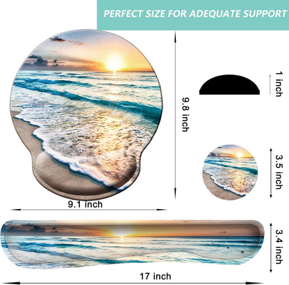Keyboard Wrist Rest Pad Mouse Pad with Wrist Support Set of 3, Mousepad with Non-Slip Rubber Base, Ergonomic Memory Foam Mouse Wrist Cushion Support for Home Office Laptop Computer Gaming, Forest