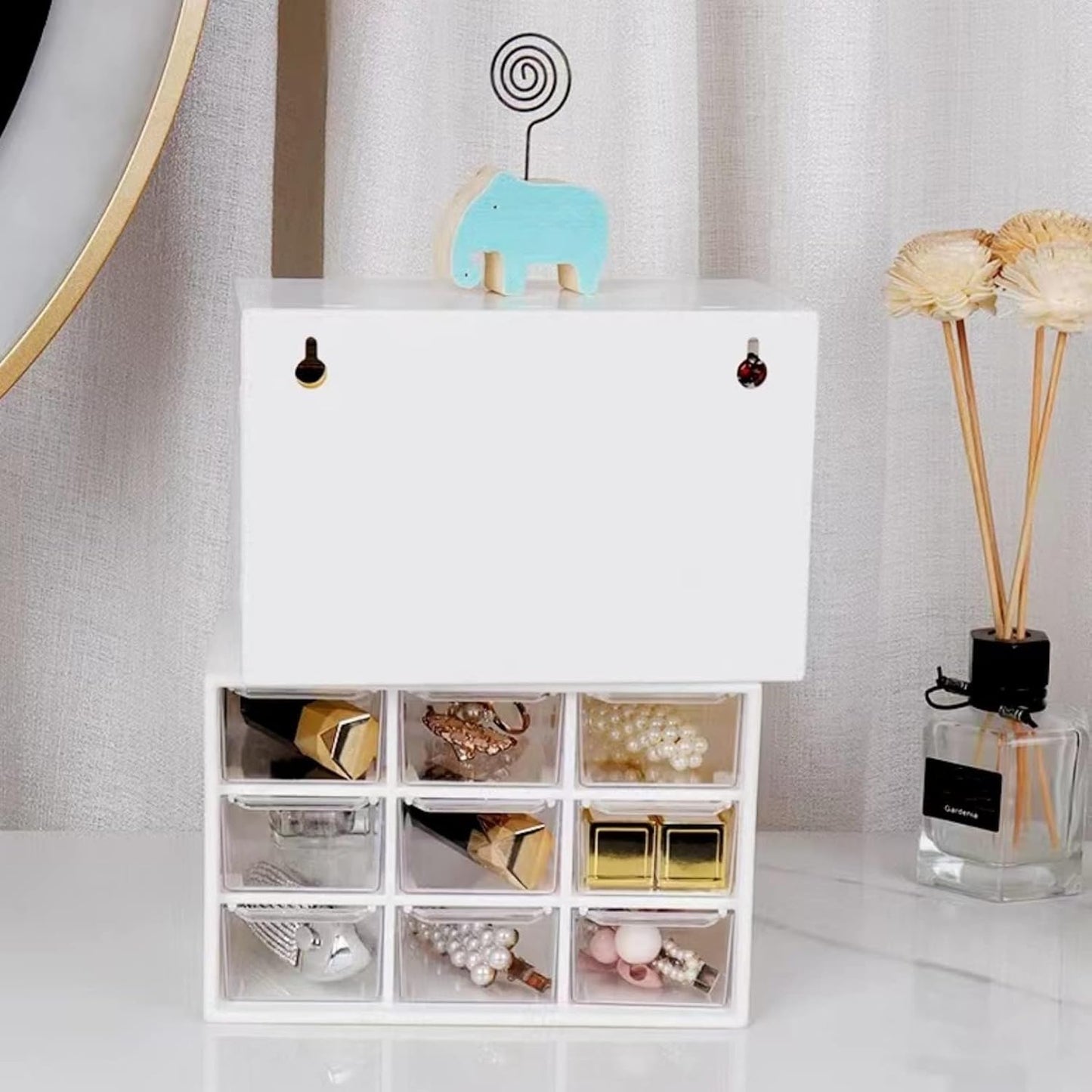 Feadily 2PCS Small Drawer Organizer for Desk, Desktop Drawer Organizer with 9 Clear Drawers, Plastic Desktop Storage Drawers 7.1 Inch x 3 .9 Inch x 4.7 Inch, White