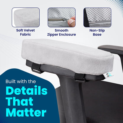 Thick Memory Foam Office Chair Arm Pads - Office Chair Armrest Covers Provide Elbow Cushion and Relieve Pressure - Ergonomic Desk Chair Arm Covers - Gaming, Computer Chair Rest Pads (Set of 2) (Black)