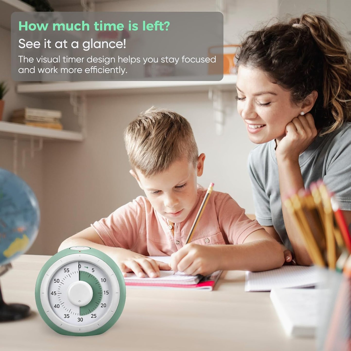 Visual Timer for Kids, 60-Minute Silent Countdown for Classroom, Home, Office, Kitchen, Rainbow Pattern Desk Timer, Time Management Tools with Silent Operation, Pomodoro Timer (Green)