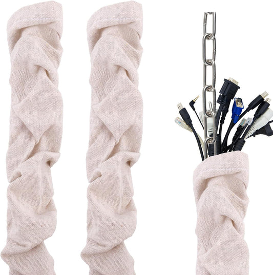 Fabric Cord Cover, 180x14cm/70.9x5.5in Linen Cable Sleeve for Chandelier Chain Lamp Wires TV Cords & Home Cable Management