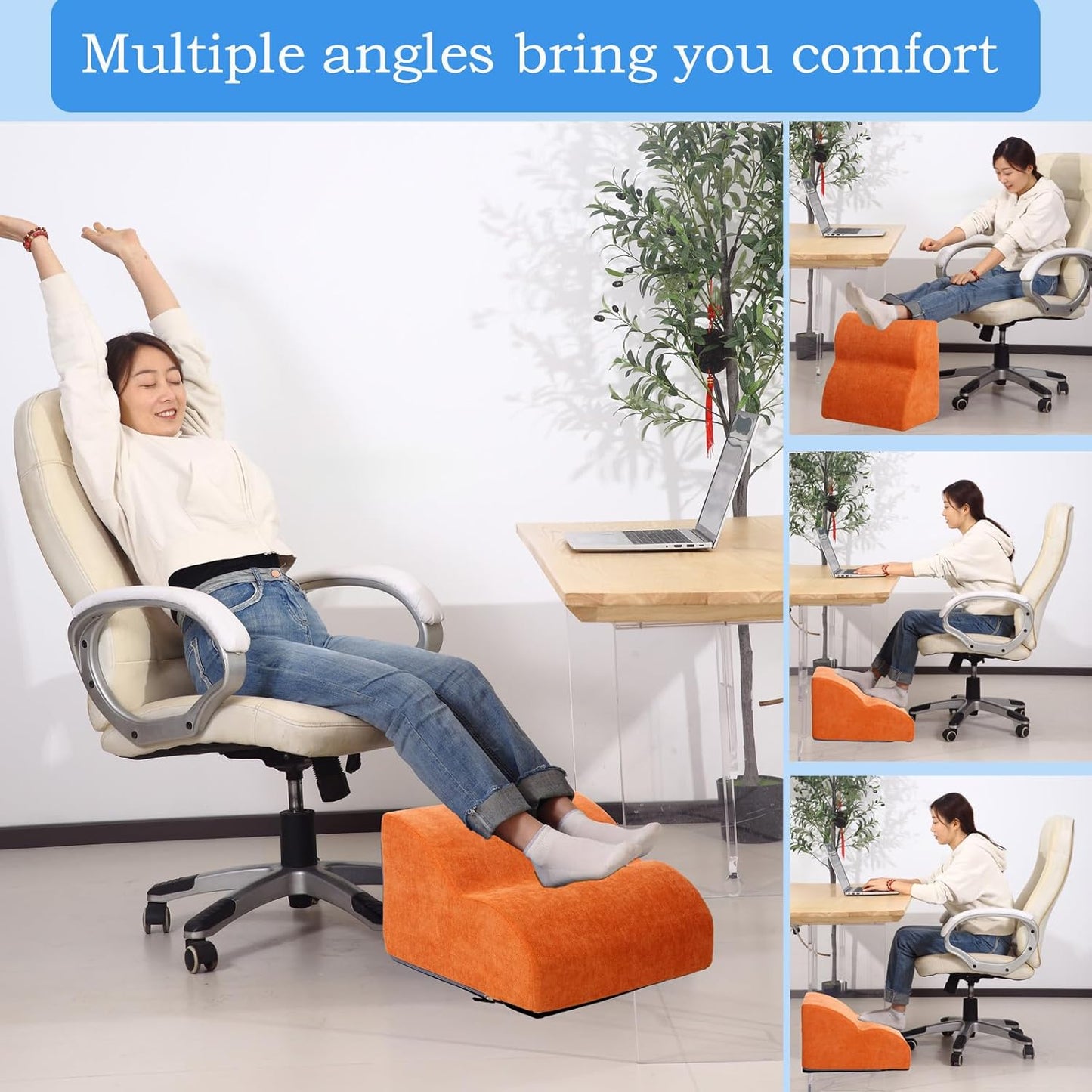 Foot Rest for Under Desk at Work.Multifunctional 3-Tier Foot Stool,with Washable Footrest.for Under Desk,Office Chair Gaming Chair & Sofa,Leg Elevation Pillow,Supports Posture-Brown