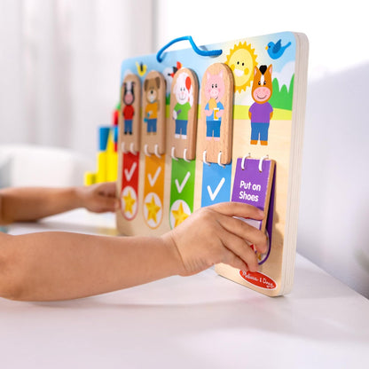 Melissa & Doug My Daily Routines Chart, Wooden Daytime and Nighttime Habit Tracker with Multi-Lingual Stickers, Hands-On, Screen-Free Preschool Toys for Girls & Boys Ages 3+ - FSC Certified