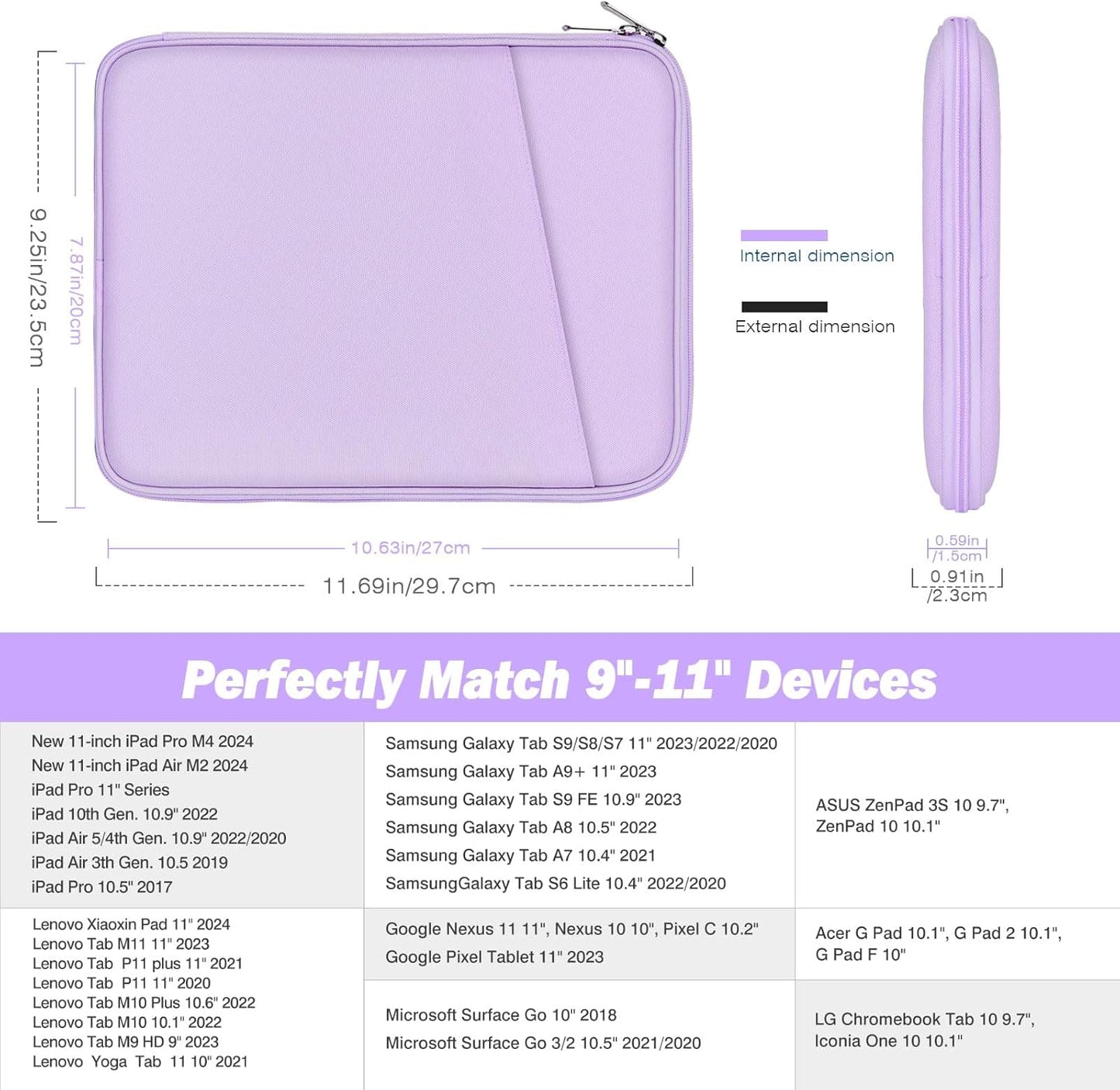 MoKo 9-11 Inch Tablet Sleeve Case, Fits New 11inch iPad Air M4/Pro M5, iPad A16 11", i-Pad 10/9/8/7th/Air 5/4th 10.9"/10.2", Tab S9/S8 11", Protective Bag Carrying Case with Pocket, Dark Gray