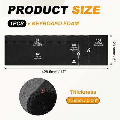 PATIKIL 5 x 17 x 0.1 Inch Keyboard Foam, Sound Dampening Foam Keyboard Modular Sponge for Hot Swap Mechanical Key Boards, Black