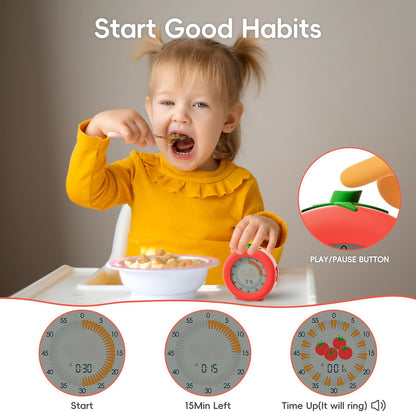 Tomato Visual Timer for Kids, 299 Minute Cute Pomodoro Countdown Timer, Kitchen Cooking Helper Timer with Pause Function, Clock and Alarm, Digital Timer for Classroom, Office and Meetings