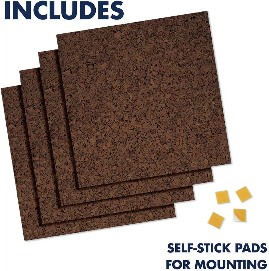 Quartet Cork Tiles, Bulletin Board Cork Panels 12" x 12" x 3/16", Natural, 4 Pack (102)