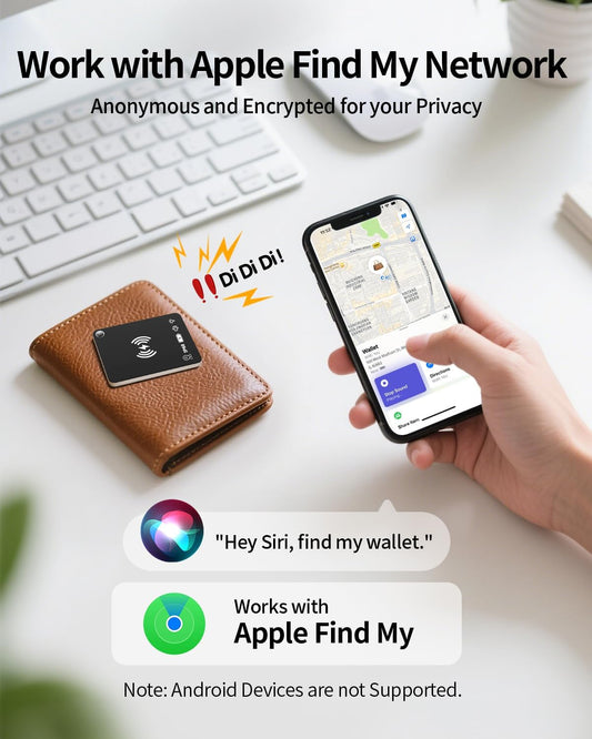 Wallet Tracker Card Works with Apple Find My (iOS Only), Rechargeable Air Tracker Tag Smart Card, Item Finders for Key, Wallet, Luggage, Backpack, Suitcases, Passport et (1 Pack Black)