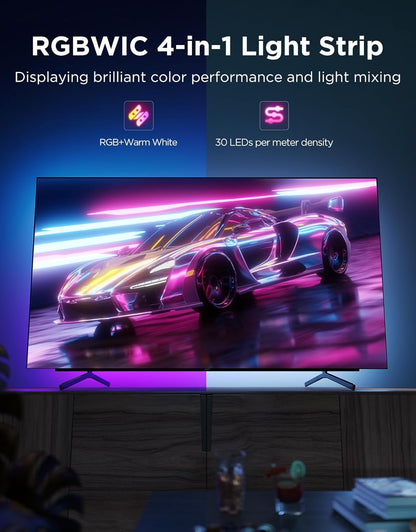 Govee TV LED Backlight 2, 14.4ft Cuttable TV Lights for 32-70 Inch TVs, Color Changing RGBWIC LED Strips Lights with 210+ Scene Modes & Music Sync, Smart APP and Voice Control, Easy Install