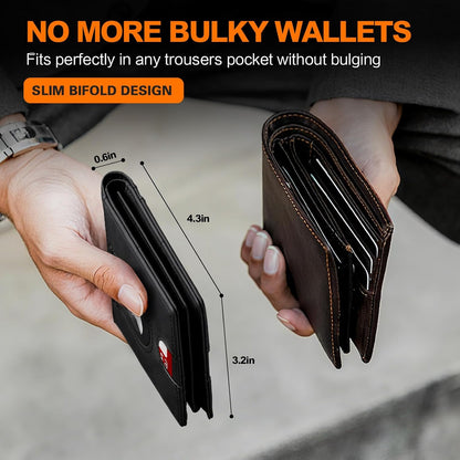 Wallet for Men Slim RFID Blocking Bifold Carbon Fiber,Minimalist Small Compact Front Pocket Credit Card Holder,Thin Mens Leather Wallets Smart Security With 2 ID Windows 1 Cash,Birthday Gifts for Men