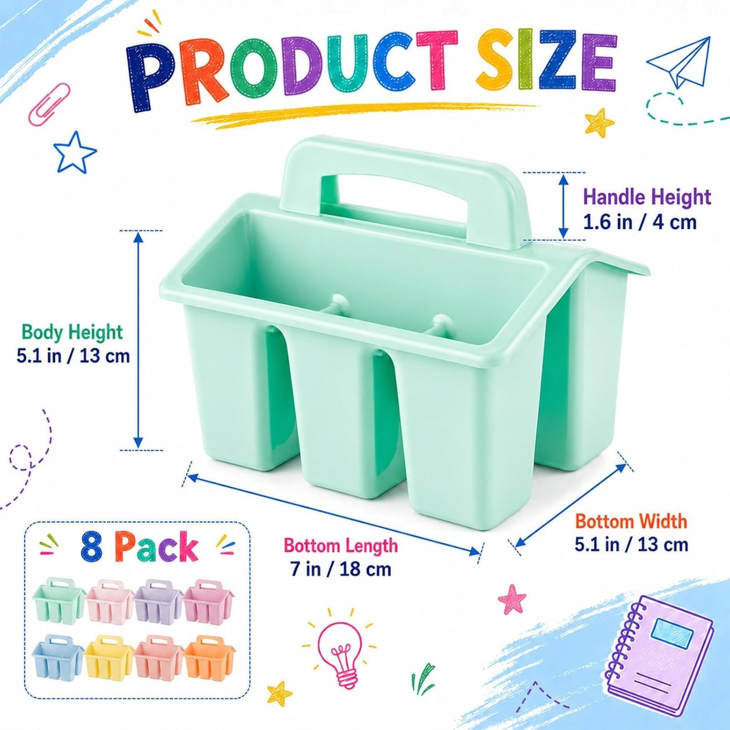 gisgfim 8 Pack Classroom Caddy Storage Basket with Handle 4 Compartment Storage Caddy Plastic Arts Crafts Caddies Protable Classroom Craft Caddies for Kids Schools Art Craft Supplies(Pastel)