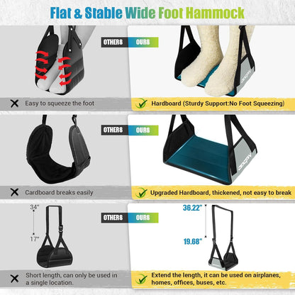 2-Pack Foot Hammock for Plane Travel, No Collapse Thickened Bamboo Airplane Foot Rest with Extended Adjustment Strap, Portable Desk Foot Hammock to Relax Your Feet, Foot Sling Travel Essentials(Black)