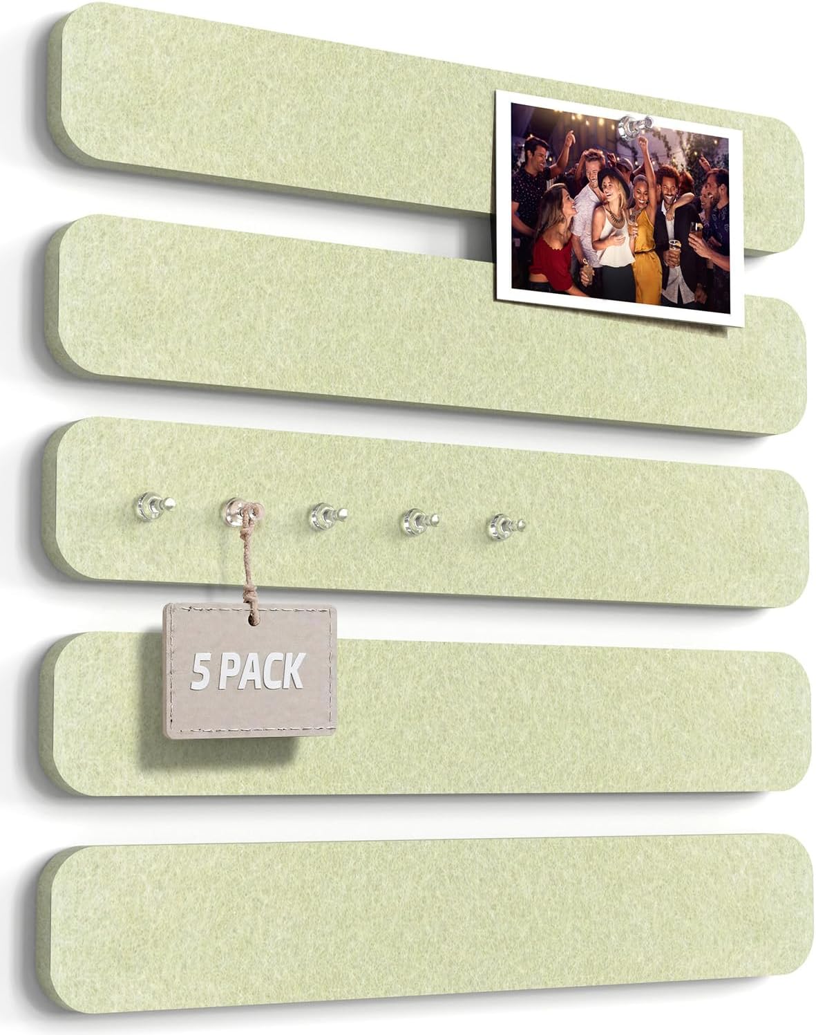 JBER Felt Strip Board 5 Pack 13"x2", Cork Board Alternative Pin Bulletin Board, Self-Adhesive Vision Board with 25 Push Pins for Walls, Office & Home Decor(Light Camel)