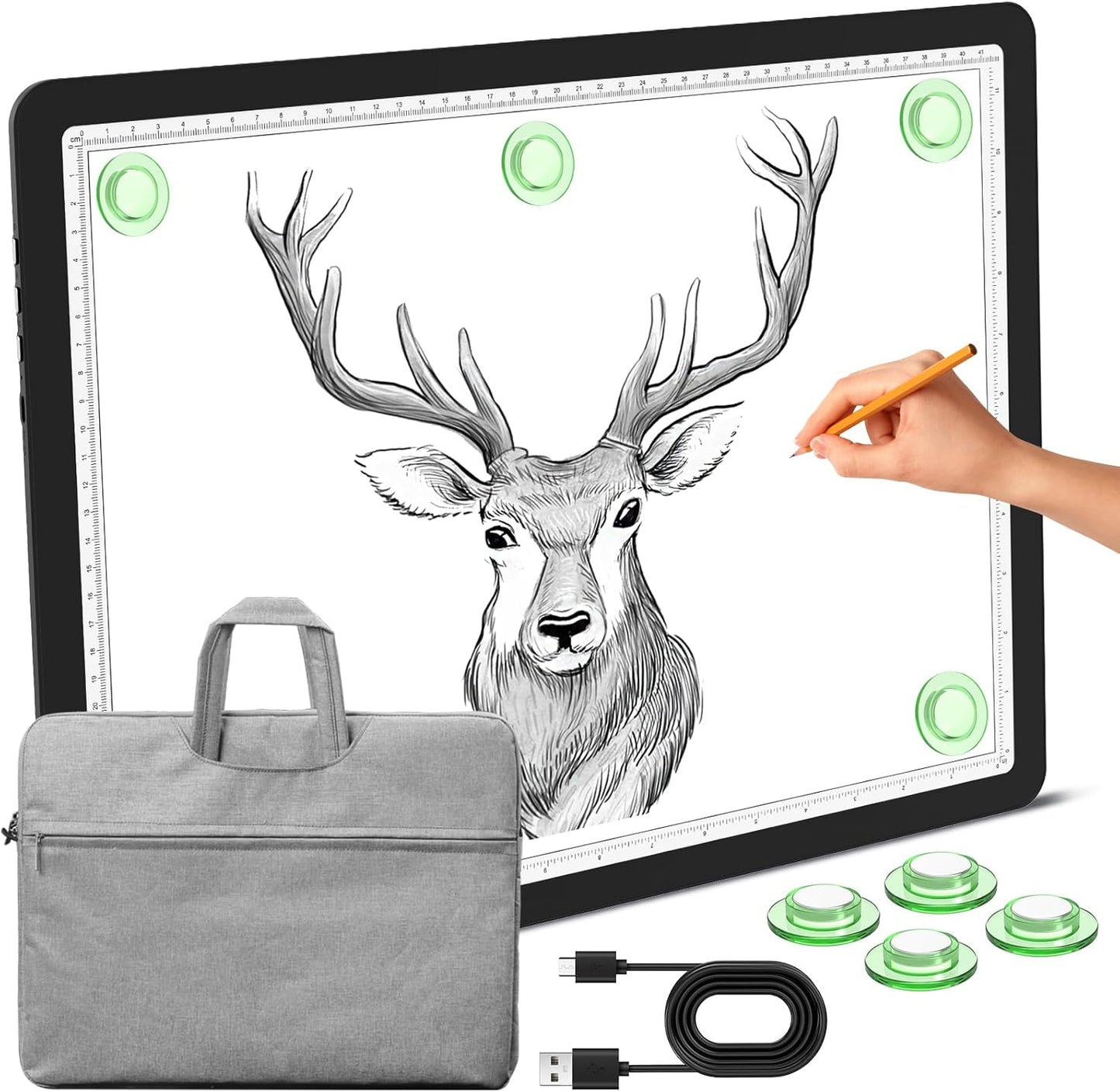 Phylosal Magnetic A3 Light Pad with Bag, Super Bright Light Box with Side Button, Diamond Art Light Board, Lightbox for Tracing and Drawing, USB Power Light Table for Sketching, Weeding Vinyl (White)