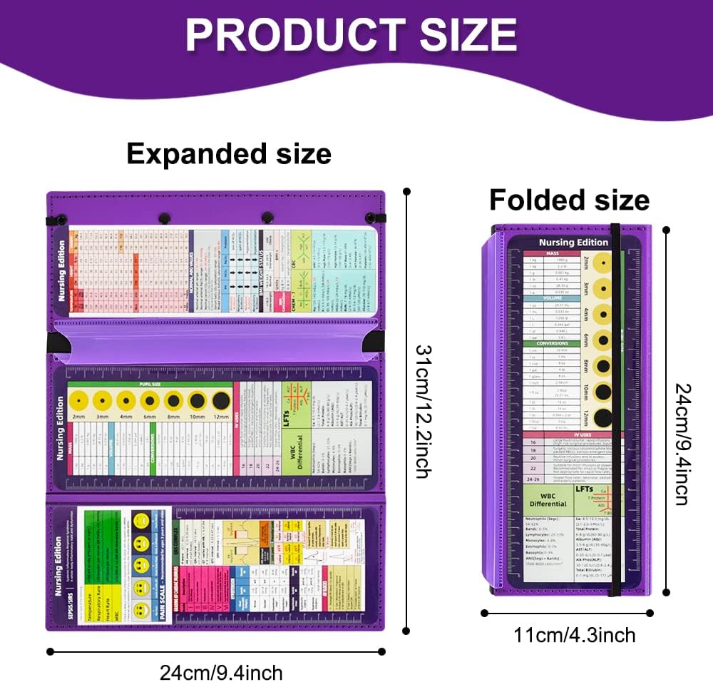 Vuzvuv Nursing Foldable Plastic Clipboard 3 Layers with Medical Edition Cheat Sheets, Pink Pocket Foldable Nurse Clip Boards Notepad for Students,Doctors and Medical Staff