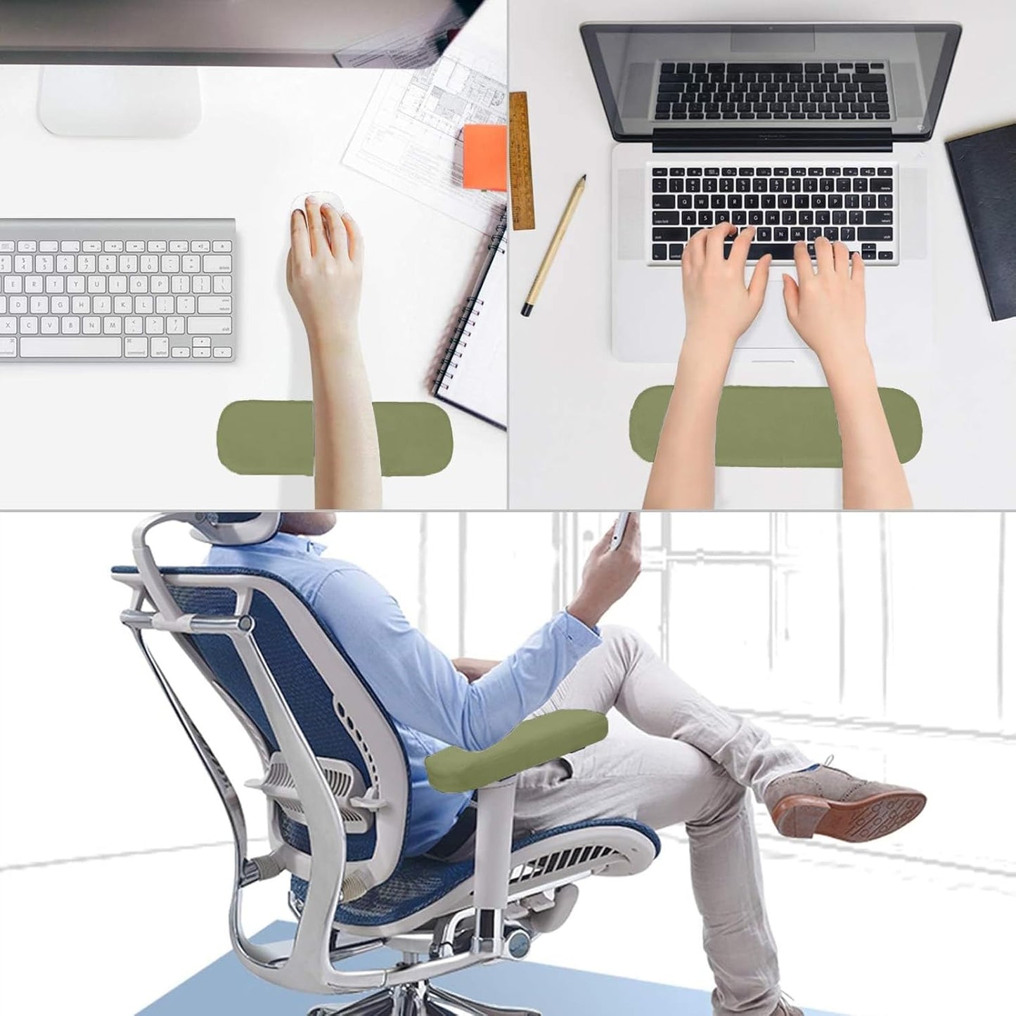 MOSISO Chair Armrest Pads (2 Pack), Memory Foam Home/Office Chair Arm Rest Covers Comfy Computer Gaming Elbow Cushion Removable Washable Elbow Support Forearm Pressure Relief, Black