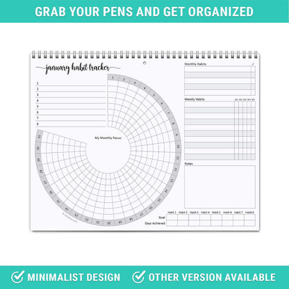 321Done Habit Tracker Calendar, Made in USA - 12 Months Wall Hanging Productivity Journal 8.5x11, Spiral Binding Undated Motivational Monthly Planner to Track Habits and Goals