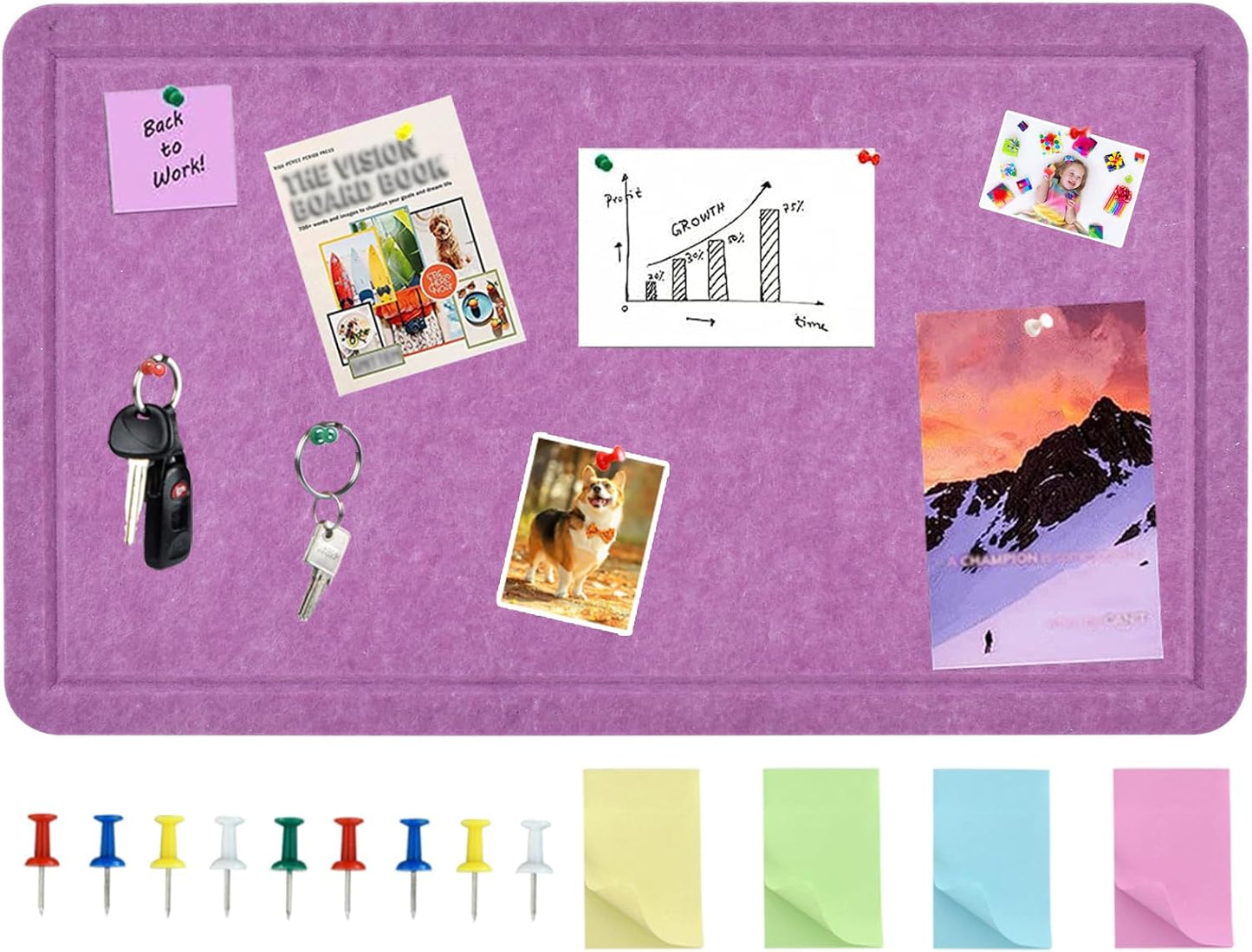 Vuzvuv Black 28"x16" Large Cork Board with 50 Push Pins & Sticky Notes, Self-Adhesive Bulletin Board for Wall, Felt Pin Vision Board for Paste Notes,Schedules Offices Home