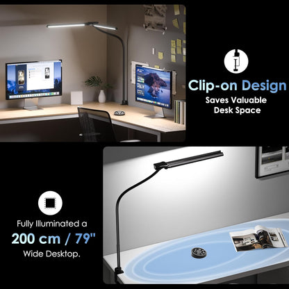 EYOCEAN Desk Lamp with Clamp, 31.5" LED Desk Lamp for Home Office, 24W Double Head Desk Light, Dimmable & Color Temperature, Table Lamp with Remote Control, Brightest Computer Monitor Light