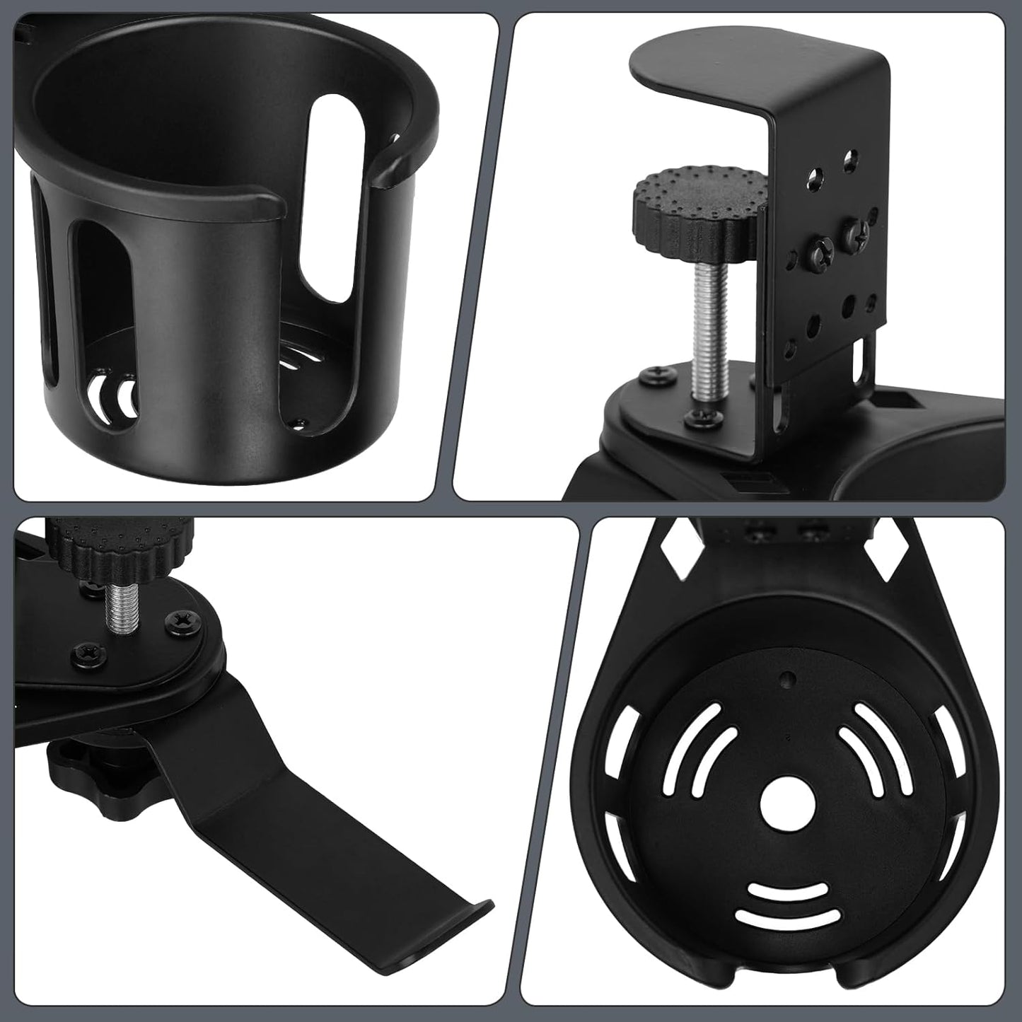 MYITYARD Desk Cup Holder Clamp, Anti-Spill Clip On Table Cup Holder, Rotatable Water Bottle Stand Drink Coffee Mug Storage, Office Accessories for Home and School (Black)