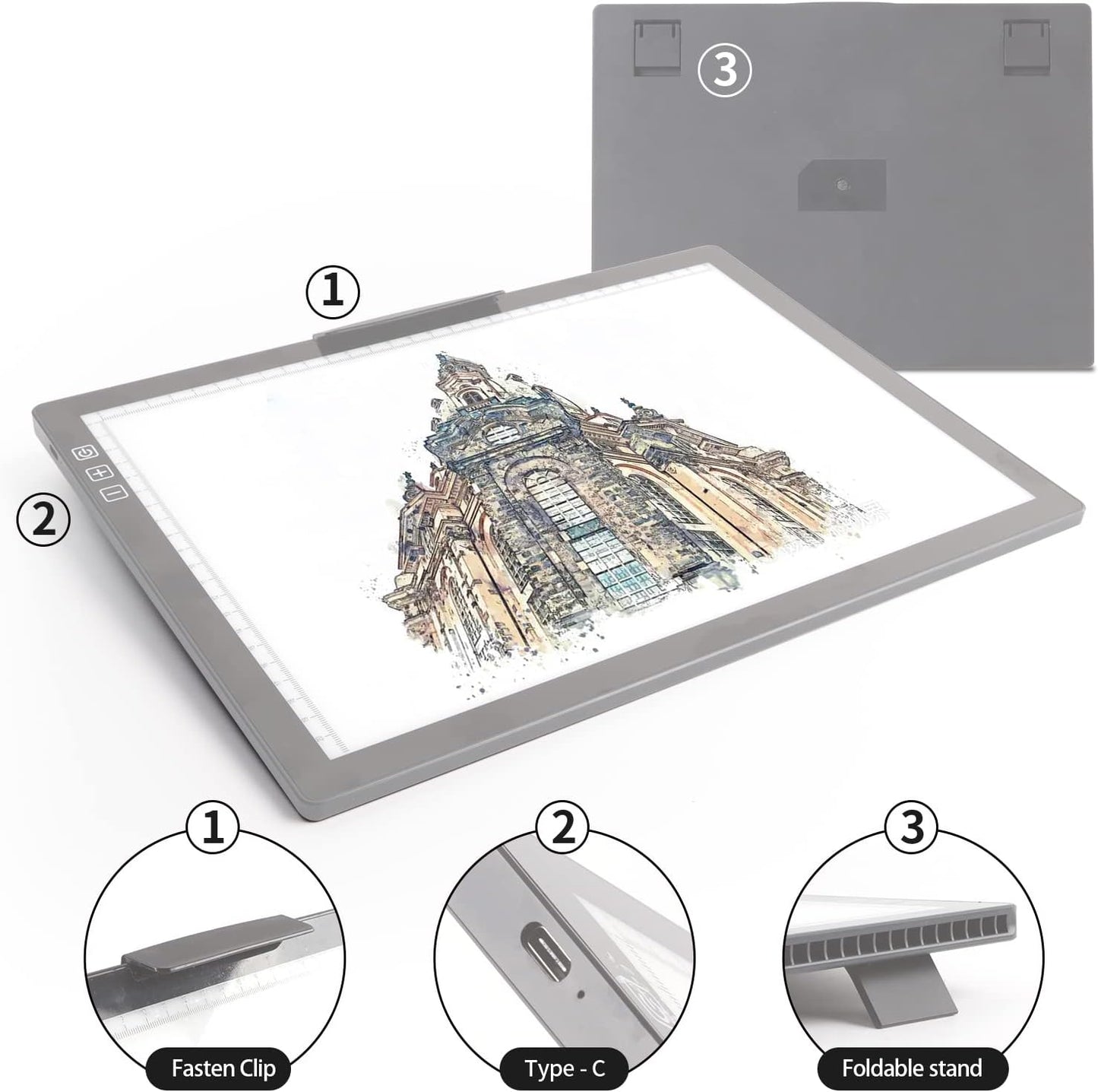 A4 Wireless LED Light Pad with Carry Bag, Innovative Stand and Top Clip, TOHETO Rechargeable Light Box Stepless Dimmable and 6 Levels Brightness Cordless Light Board for Tracing Weeding Vinyl (Black)