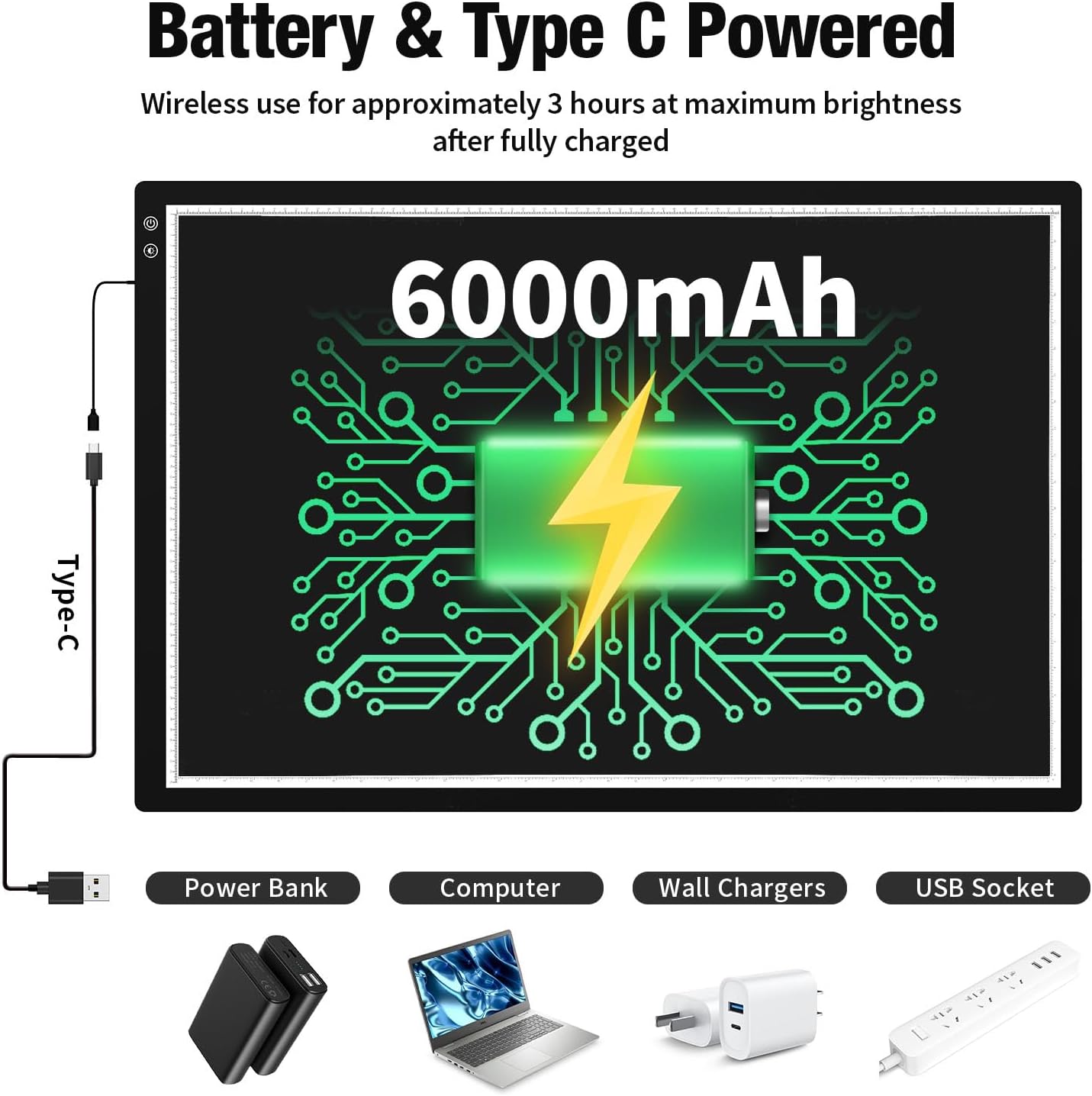 Rechargeable A4 Light Box with Padded Case,led Light pad with Built-in Stand & Clip,6 Levels of Brightness lightbox for tracing,Diamond Painting.Light Table for Artists,Drawing,Sketching,Animation