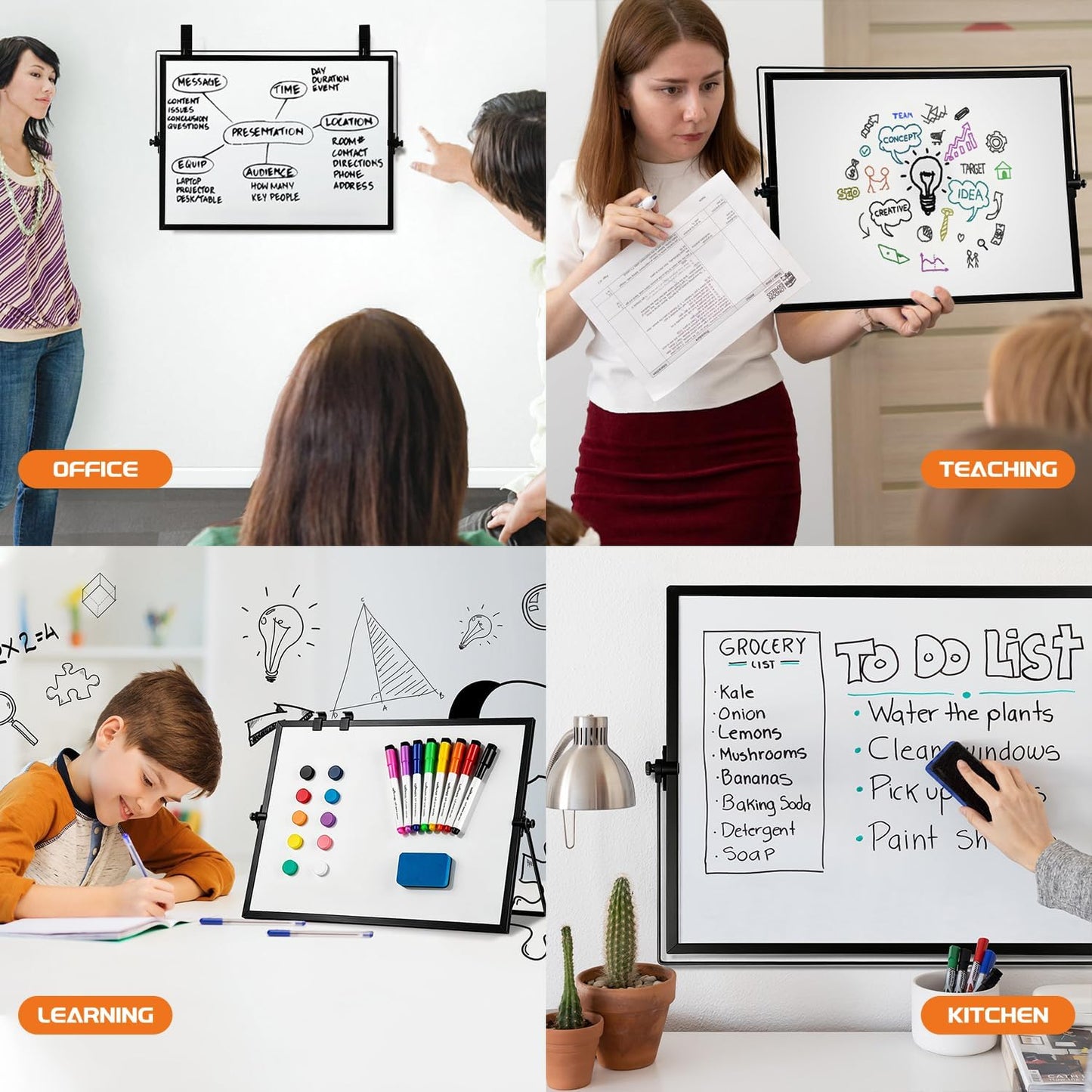Dry Erase White Board, Aisuoker 16 x 12inch Magnetic Desktop Whiteboard with Stand,10 Markers, 10 Magnets and 1 Eraser, Portable Double-Sided White Board for Kid Drawing Memo to Do and List Wall-White