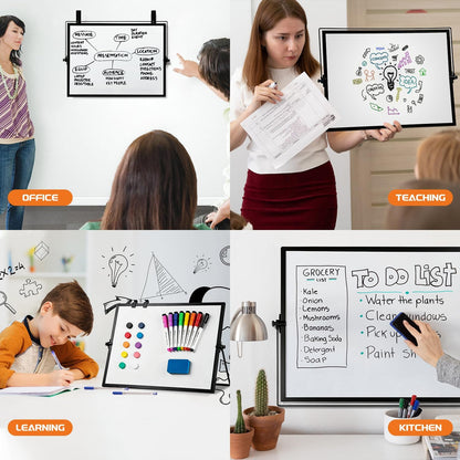 Dry Erase White Board, Aisuoker 16 x 12inch Magnetic Desktop Whiteboard with Stand,10 Markers, 10 Magnets and 1 Eraser, Portable Double-Sided White Board for Kid Drawing Memo to Do and List Wall-White