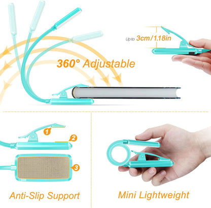 Gritin 9 LED Rechargeable Book Light for Reading in Bed - Eye Caring 3 Color Temperatures,Stepless Dimming Brightness,80 Hrs Runtime Small Lightweight Clip On Book Reading Light for Studying