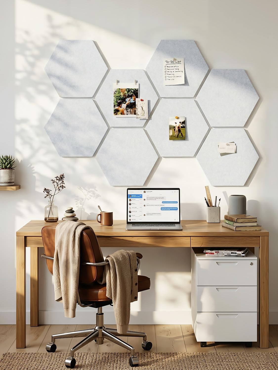 8 Pack Hexagon Felt Bulletin Board Tiles - 12" Large Thick Pin Board for Walls with 30 Push Pins, DIY Boards for Office Home School Decor, Aesthetic Hex Cork Board Alternative