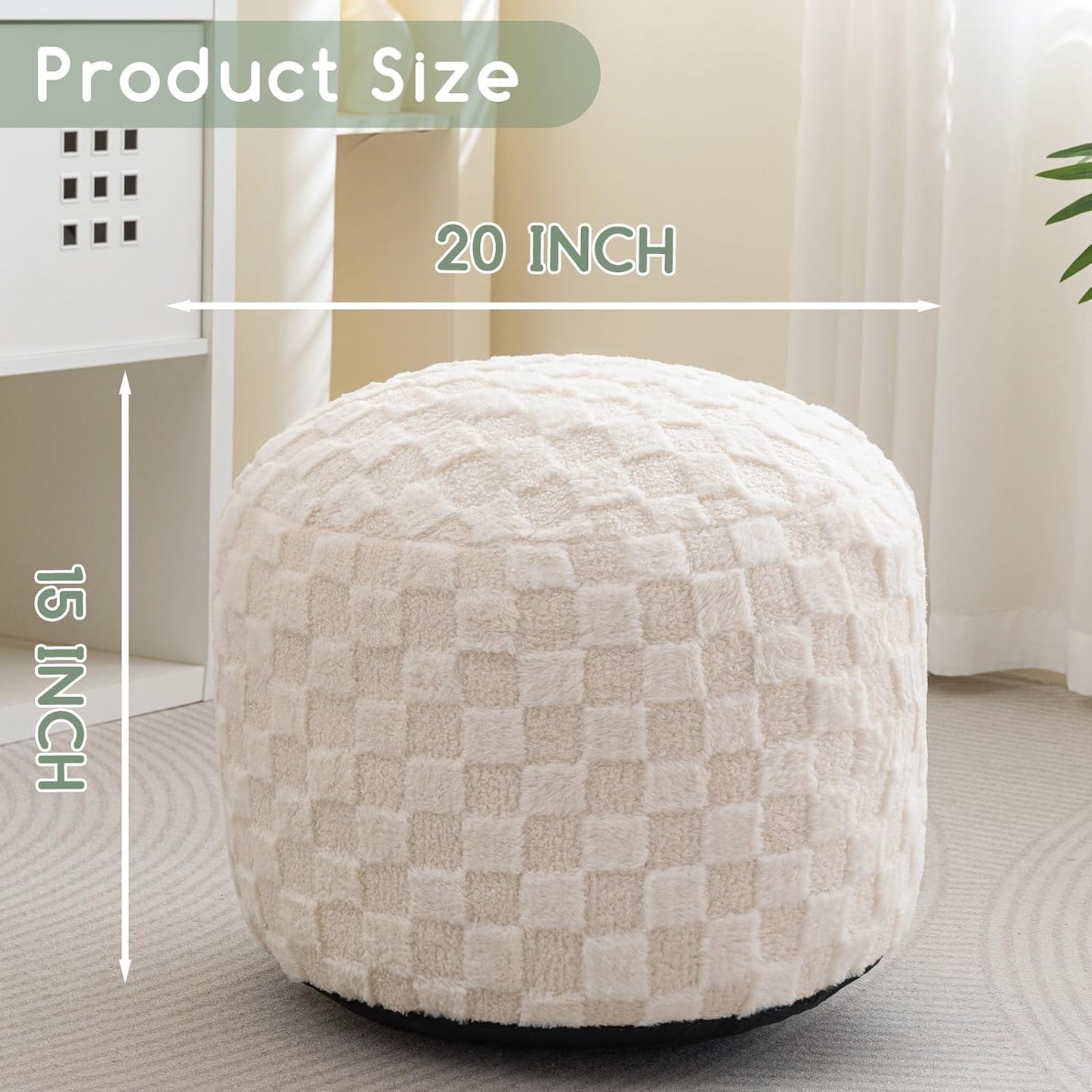 HIGOGOGO Round Stuffed Pouf Ottoman, Corduroy Poufs with Foam Chunk Filling, Furry and Fluffy Pouf Foot Stool Storage Ottoman, 20 X 15 Floor Poufs Foot Rest for Living Room, Dark Grey