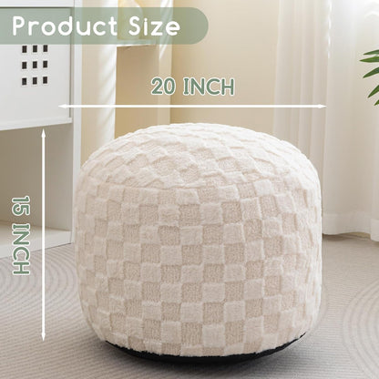 HIGOGOGO Round Stuffed Pouf Ottoman, Corduroy Poufs with Foam Chunk Filling, Furry and Fluffy Pouf Foot Stool Storage Ottoman, 20 X 15 Floor Poufs Foot Rest for Living Room, Dark Grey