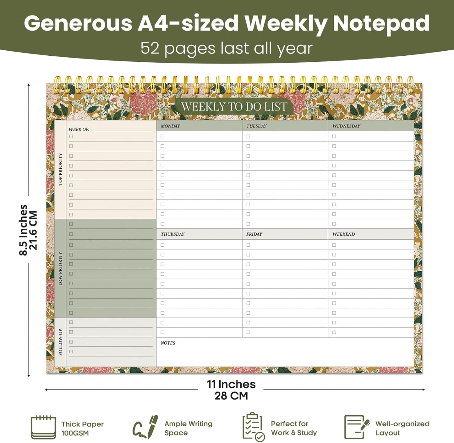 Weekly To Do List Notepad with 52 Undated Sheets（8.5"×11"）- Undated Weekly Planner Notepad for Office Desk Accessories and Supplies - Midnight Lilac