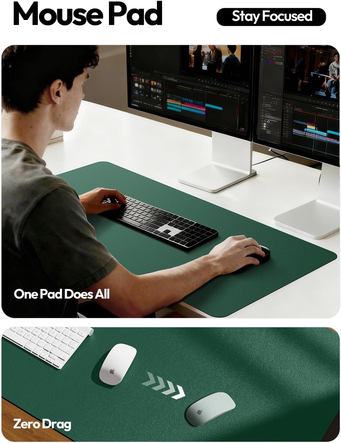 YSAGi Leather Office Desk Pad Protector, Large Mouse Pad, Non-Slip, PU Leather, Laptop Desk Blotter, Waterproof Writing Pad for Office and Home, Black, 23.6" x 13.8" - Colors A