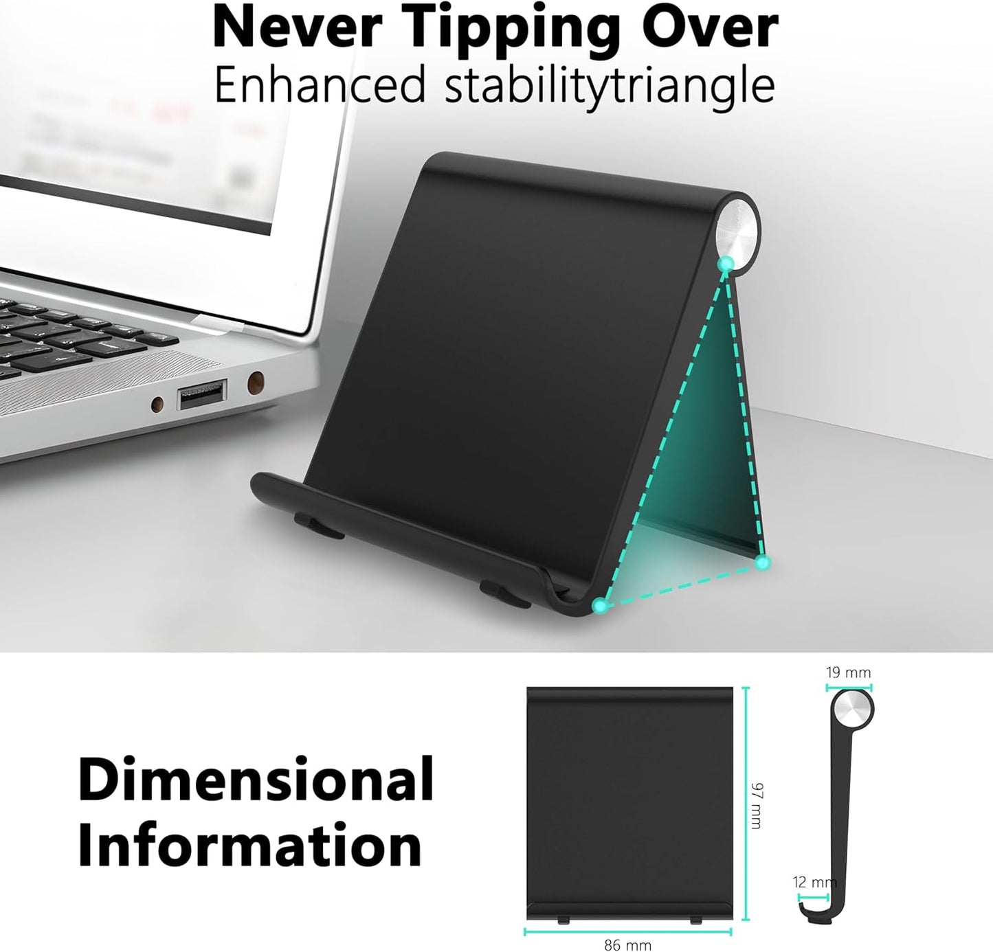 Cell Phone Foldable Stand for Desk, Portable Cell Phone Holder, Adjustable Tablet Dock, Office Desk Accessories for iPhone 17 16 15 14 13 Pro Max Air, Galaxy S25, S24, Black