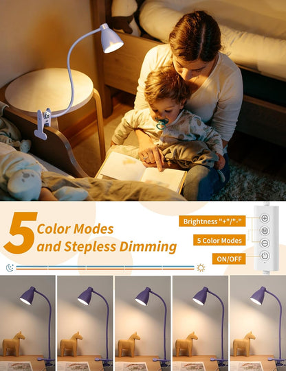 BOHON Clip on Light, 10W 38 LED Desk Lamp with Clamp, 5 Color 10 Brightness Auto Off Timer, Flexible Neck Clip Lamp, Desk Lights for Office Home Bed Bedside Reading, Bright Yellow