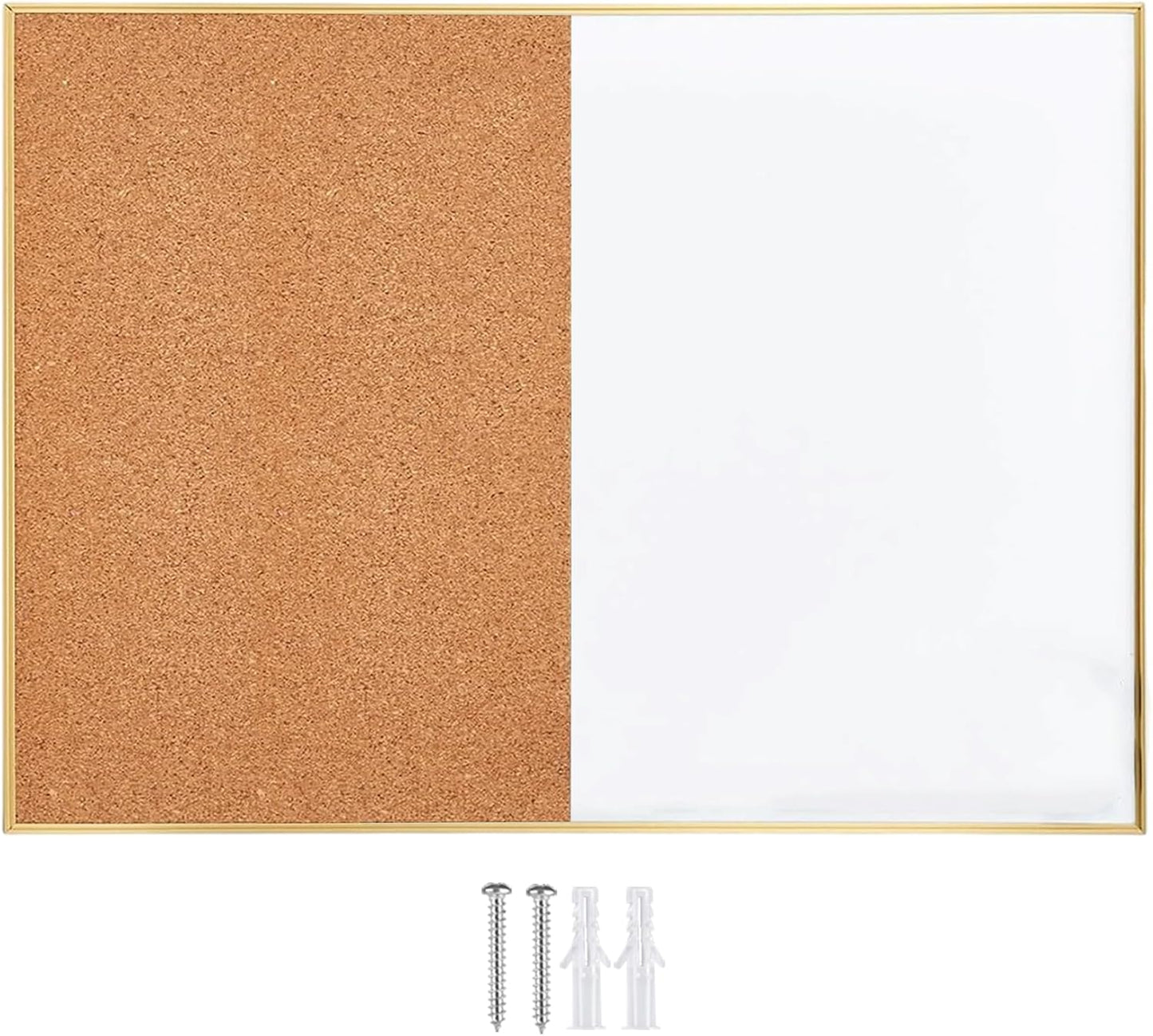 Okydoky Cork Board White Board Combo, Small Size 10.6" x 14.6" Magnetic Dry Erase Board/Bulletin Combination Board, Gold Aluminum Frame, for Home, Office, School(ZHBB-Gold-2737)