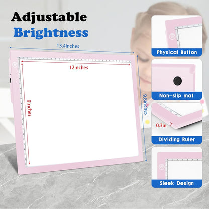 KIVOTAC A4 Rechargeable Light Pad, Portable LED Light up Box Ultra-Thin Brightness Dimmable Battery Powered Bright Copy Board for Weeding Vinyl, Sketching,Drawing,Tracing and Diamond Art