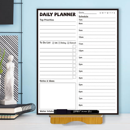 JJPRO Reusable Desktop Daily Planner with Stand,Reusable Time Schedule Board,11"x8.5" Hourly Schedule Dry Erase Board with Time Slots,Desk Hourly Dry Erase Board w/Engineered Wood Stand-Sage Green