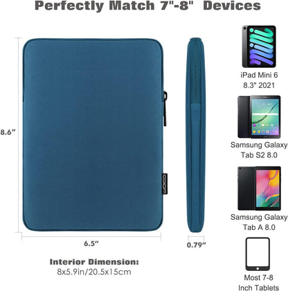 MoKo 7-8 Inch Tablet Sleeve Bag, Polyester Pouch Cover Case Fits iPad mini (A17 Pro) 8.3" 2024, iPad mini 6/5/4/3/2/1, Samsung Galaxy Tab S2 8.0, Tab A 8.0, ZenPad Z8s 7.9,Black