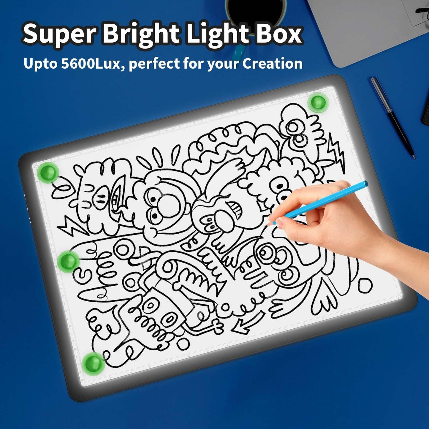 Zocelight Rechargeable A4 Tracing Light Box with Padded Case,Ultra Bright Led Light Pad with Physical Button,Wireless Light Board for Diamond Painting,Dimmable 9000LUX Lightbox for Tracing and Drawing