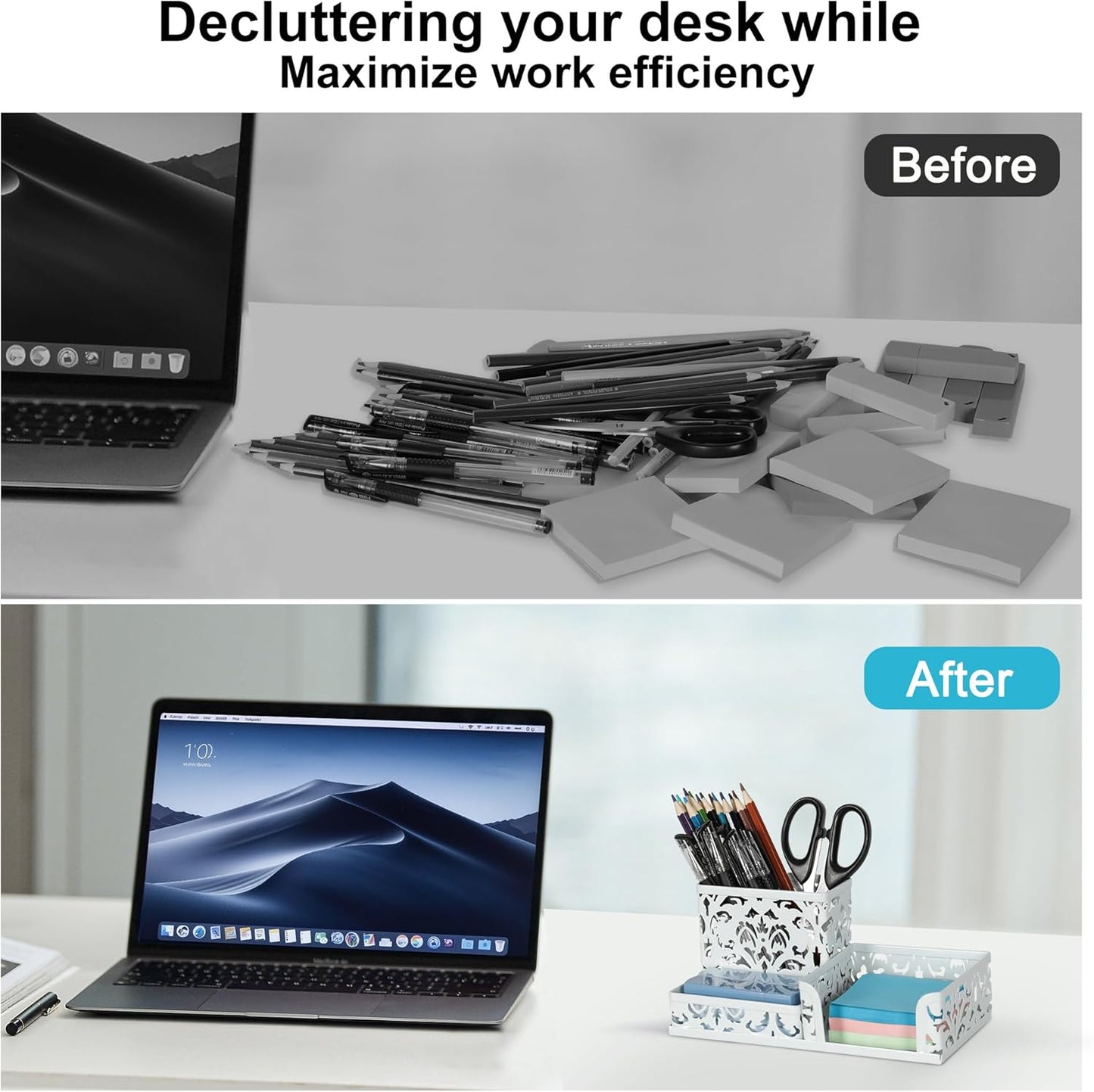 EasyPAG Desk Organizer with 3 Compartment for Pencil Sticky Note Holder and Office Accessories,White