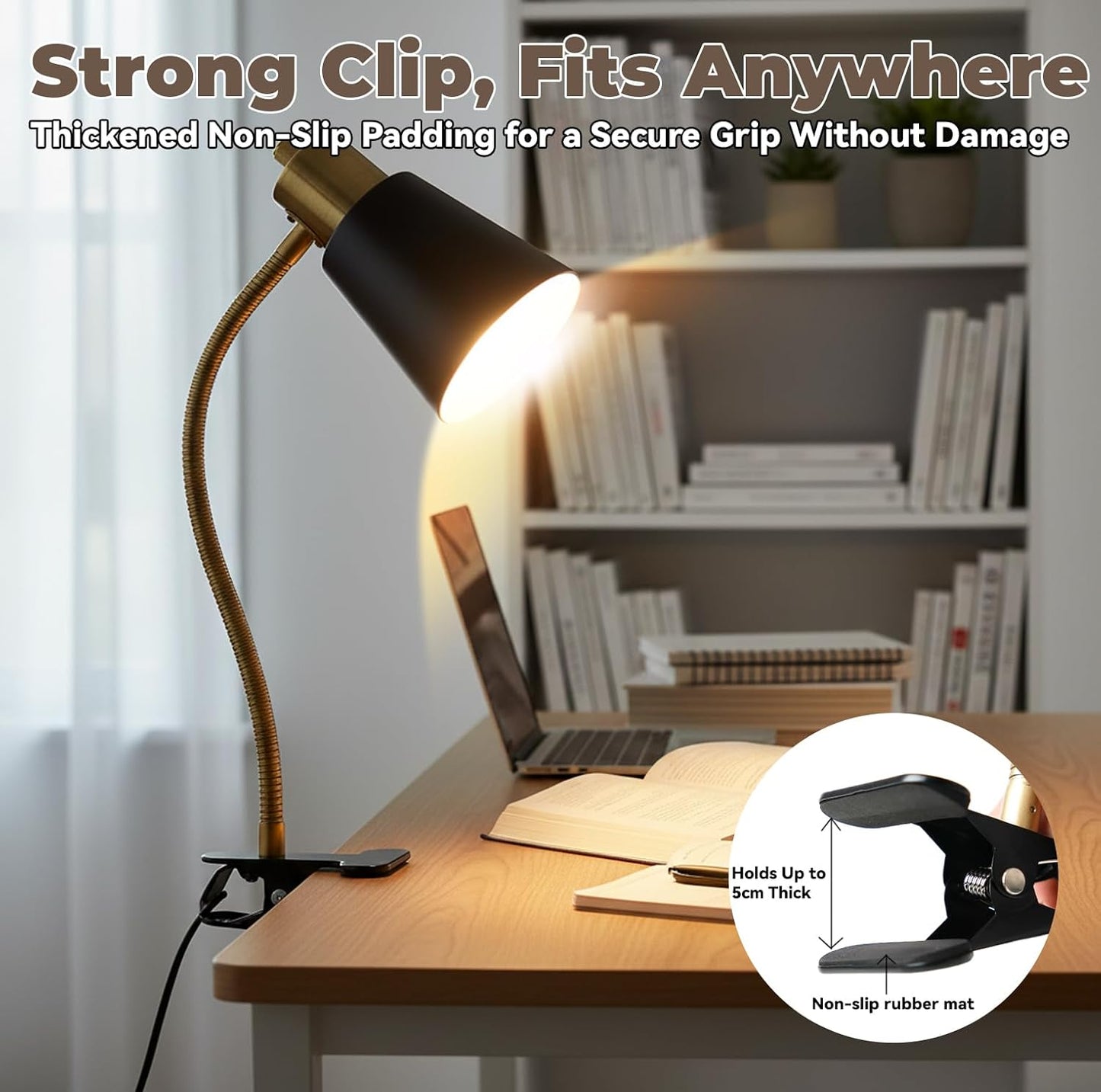 Desk lamp Eye-Caring Table Lamps, 360°Rotation Gooseneck Clip on Lamp Reading Light Portable Reading Book Light Clamp Study Desk Lamps for Bedroom and Office Home Lighting (Black)