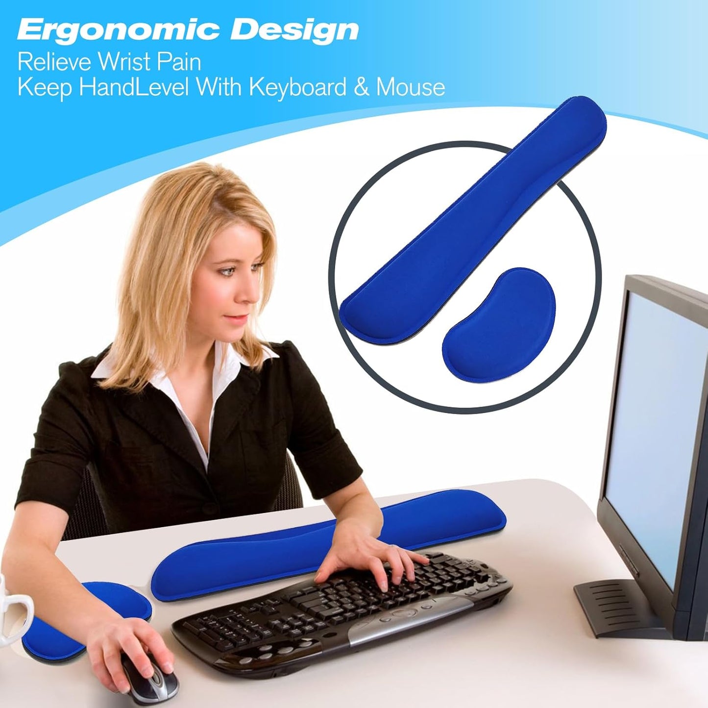 Keyboard Wrist Rest and Mouse Wrist Rest Set - Ergonomic Memory Foam Wrist Cushion - for Wrist Support on Computer, Laptop, Office, Playing Games, Typing Relieves Wrist Pain Rose Red